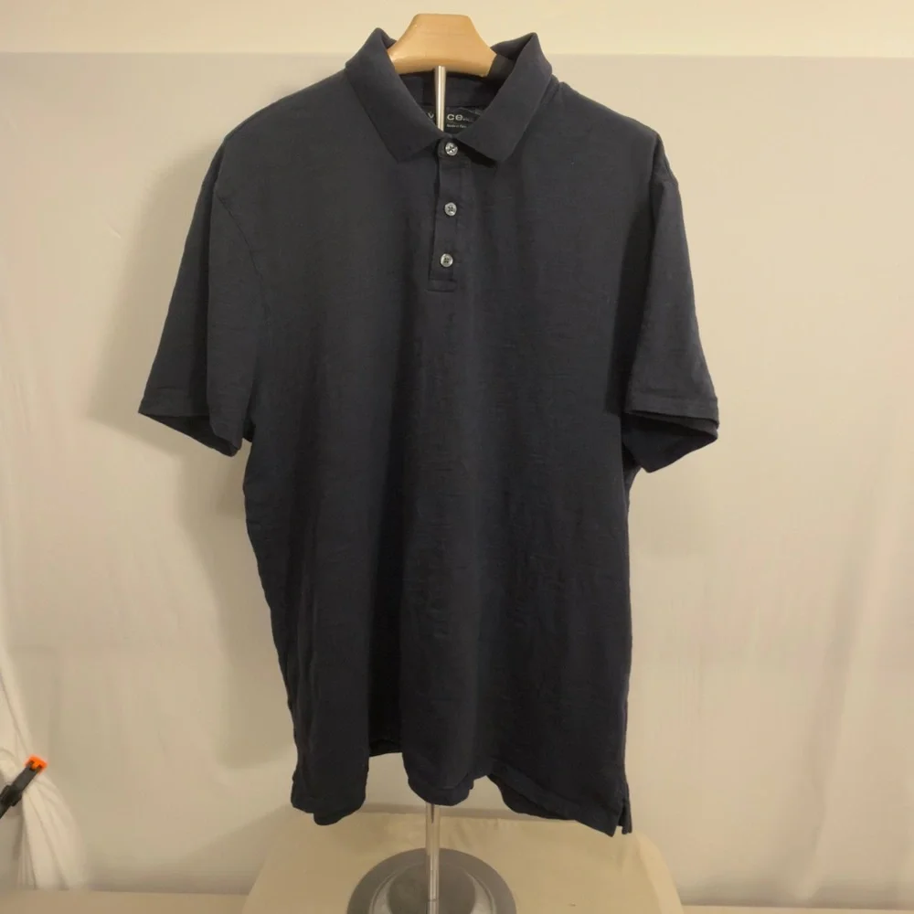 Vince Classic Slub Polo Short Sleeve Black - Men’s XL - Picture 2 of 5